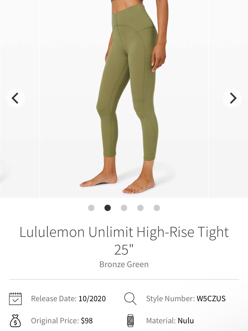 lululemon athletica High-Rise Legging in Bronze Green
